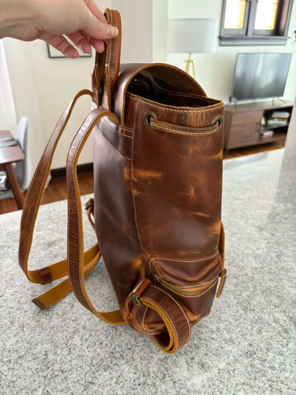 Mega Gear Valley backpack cowhide leather laptop bag handcrafted distressed